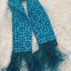Coach Teal Rhinestone Fringe Scarf